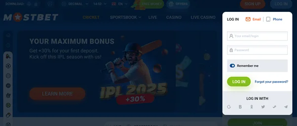 Mostbet casino login